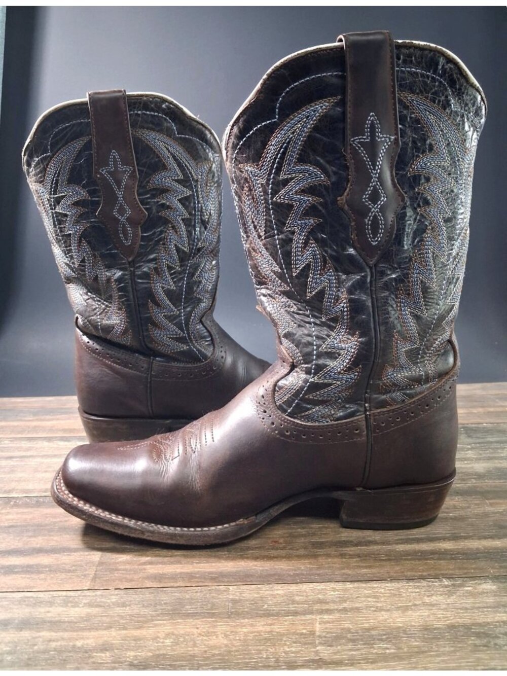 Leather Cowboy Boots JB Dillon Ladies Size 7.5 B Brown Blue Stitch Farmer Worn